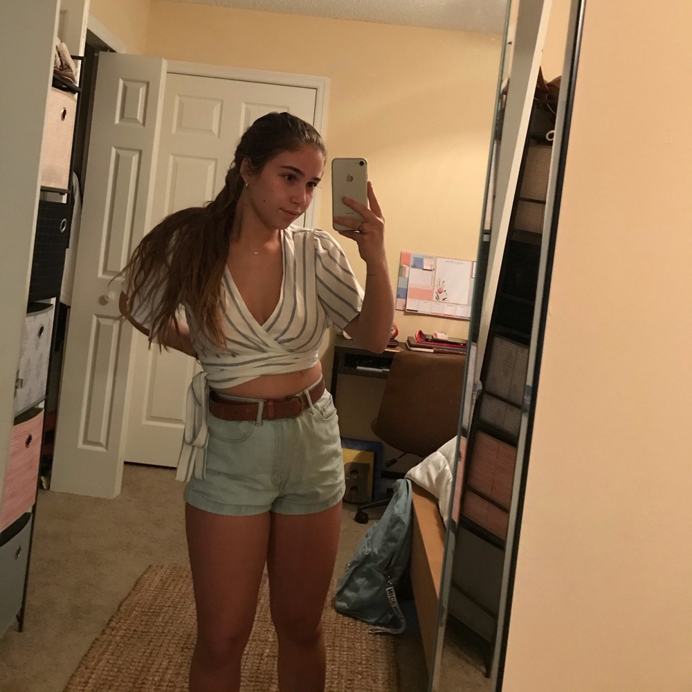 white and blue crop top